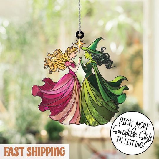 Elphaba And Glinda Acrylic Suncatcher, Wicked Window Hanging Decor, Wicked Ornament, Wicked Musical Fan Gifts, Halloween Gifts