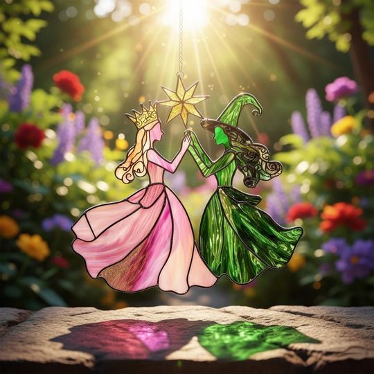 Elphaba and Glinda Suncatcher, Wicked Musical Decor, Wizard of Oz Gift, Fantasy Window Decoration
