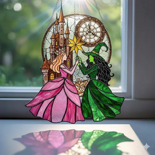 Elphaba and Glinda Suncatcher, Wicked Musical Decor, Acrylic Witch Art, Wizard of Oz Gift, Fantasy Window Decoration
