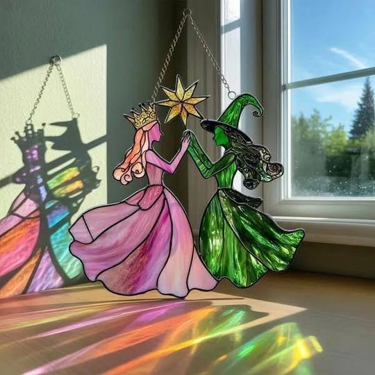 Princess & Witch Colorful Acrylic Suncatcher, Wicked Suncatcher, Witch Art, Fantasy Window Decoration, Wicked 2025 Ornament
