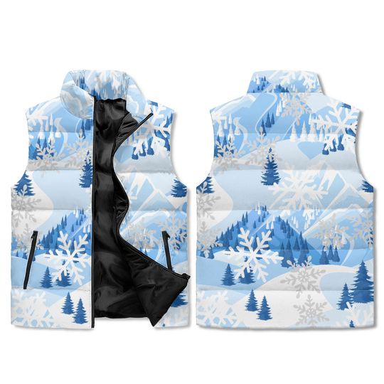 Snowflake Mountain Vest - Unisex Winter Puffer Sleeveless Jacket