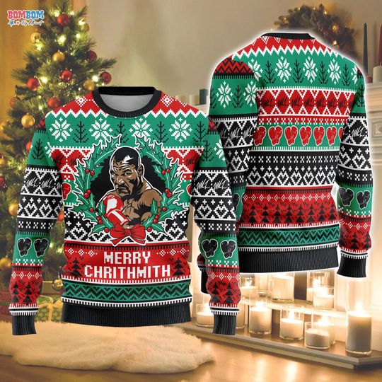 Discover Merry Chrithmith Kith My Ath Christmas Sweater, Mike Tyson Butt Viral Kiss My Ass Boxing Fight Meme, Men Women Funny Ugly Christmas Sweater