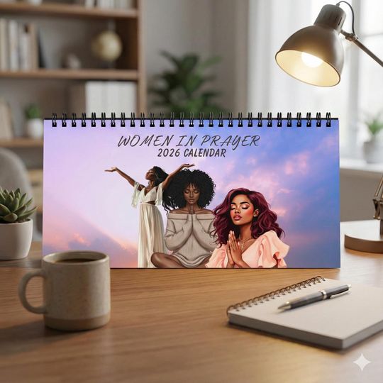 2026 Women in Prayer Desktop Calendar African American Woman Christian Bible Verse Inspiration Religious