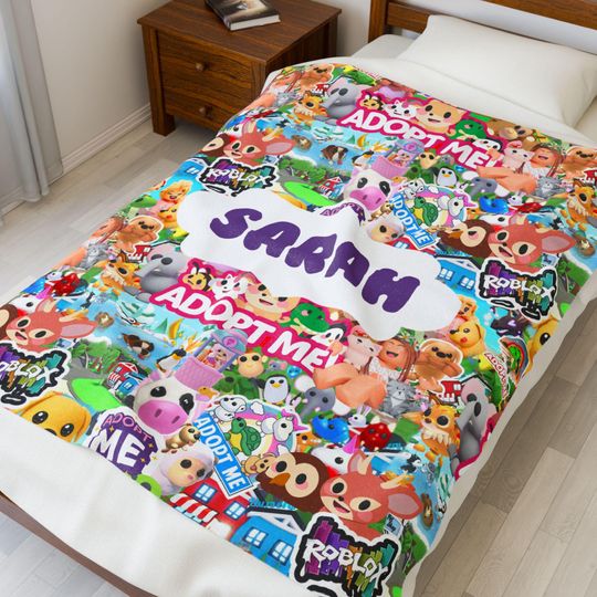 Adopt Me Roblox Characters Velveteen Plush Blanket with Personalized Name