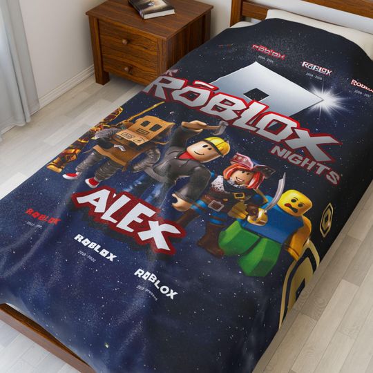 Discover Roblox blanket with name, velvet, blue, 5060 | 6080 inch (127152 | 152203 cm), personalized gamer blanket