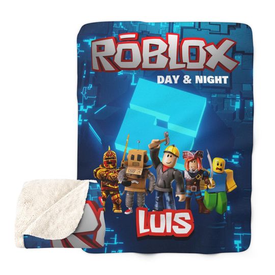 Personalized Roblox Fleece Blanket with Name, Soft Sherpa for Children’s Room and Birthday Gift