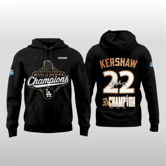 Discover Dodgers Kershaw 3x World Series Champions 2025 Signature Hoodie 3D