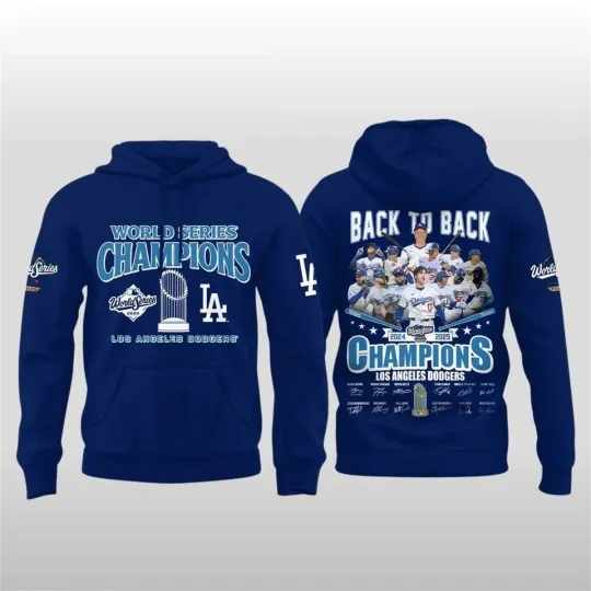 Discover Dodgers 2025 World Series Back To Back Champions Signatures Hoodie