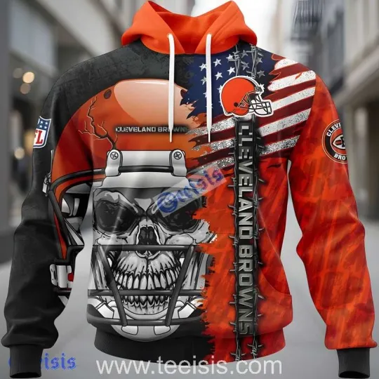Discover Cleveland Skull With Helmets 3D Design Hoodie Clothes 2025 Christmas