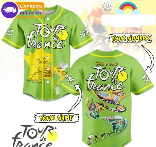 Discover Tour De France Custom Name Baseball Jersey