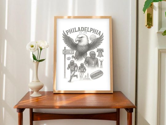 Philadelphia Eagles Montage Poster, Illustration, Sports Decor, Unframed