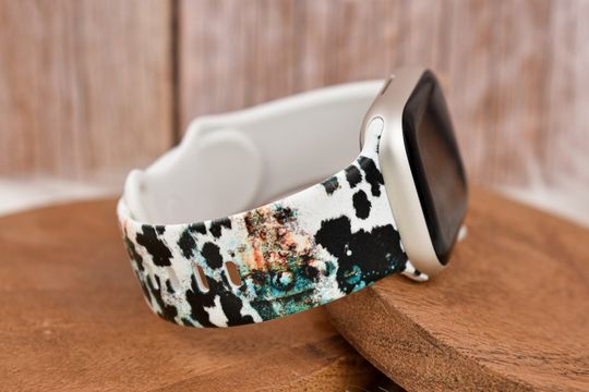 Discover Western Turquoise Cow Print Silicone Watch Band compatible with Apple Watch