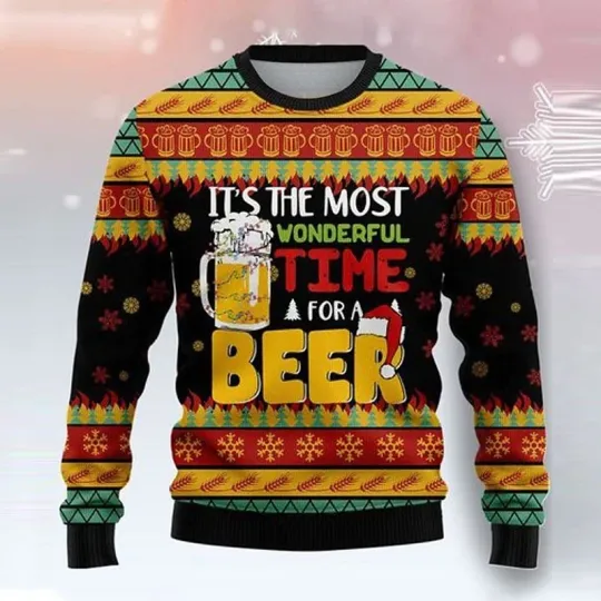 Discover Beer Mug Ugly Christmas Sweater Funny Quote Santa Hat Red Green Holiday Pullover