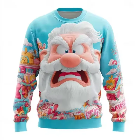 Angry Old Ugly Christmas Sweatshirt Cartoon Fantasy Graphic Pullover Holiday
