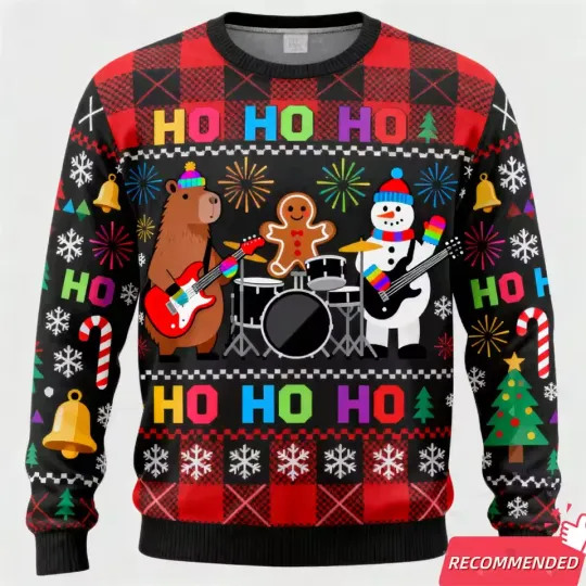 Discover Colorful Holiday Ugly Sweater Bear Snowman Gingerbread Band Christmas Party