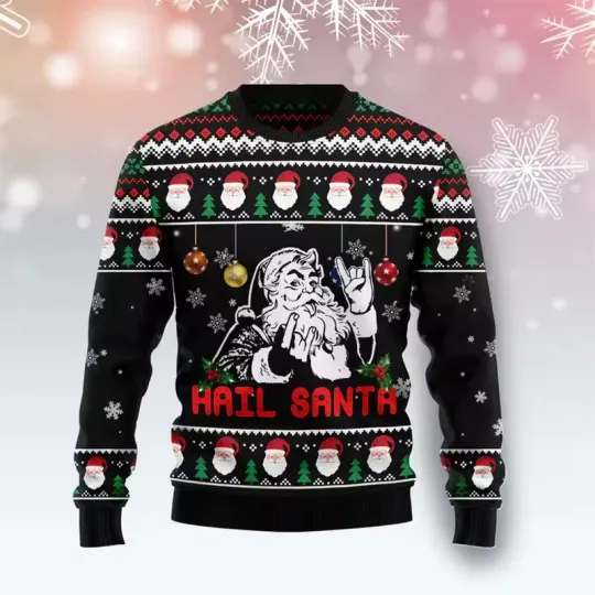 Discover Hail Santh Ugly Christmas Sweater Funny Santa Hands Holiday Party Pullover Gift