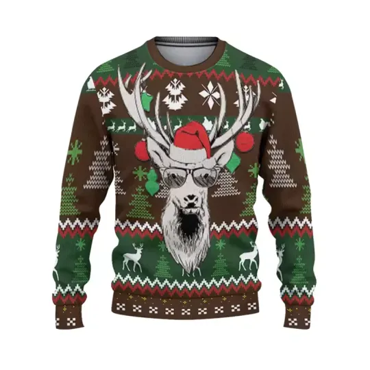 Discover Reindeer Sunglasses Christmas Sweater Funny Ugly Santa Hat Holiday Party Gift