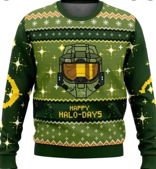 Discover Legend Of Zelda LINK Christmas Ugly Sweater Masterchief Army Crotchet HALO Tee