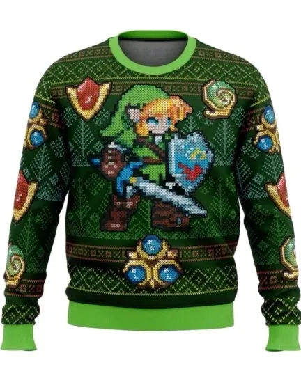 Legend Of Zelda LINK TRIFORCE Christmas Ugly Sweater Crotchet HALO Tee