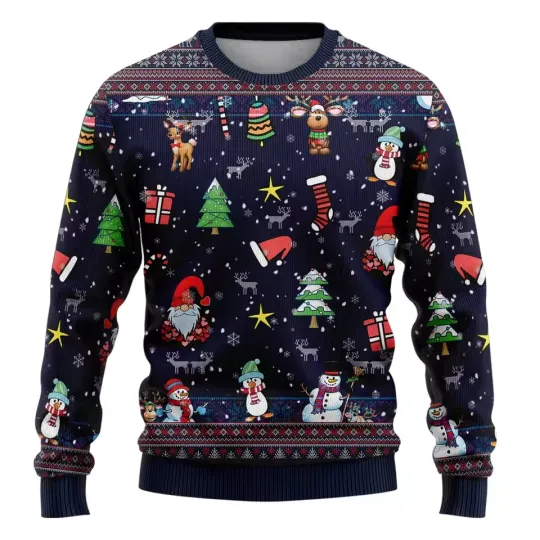 Discover Santa Snowman Ugly Christmas Sweater Funny Tree Gift Candy Cane Holiday Pullover