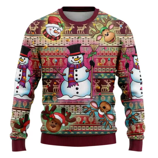 Discover Snowman Reindeer Ugly Christmas Sweater Funny Santa Hat Tree Holiday Pullover