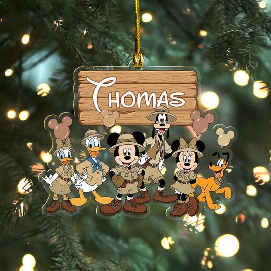 Discover Personalized Mickey Mouse Safari Acrylic Ornament, Custom Name Disney Holiday Ornament Gift