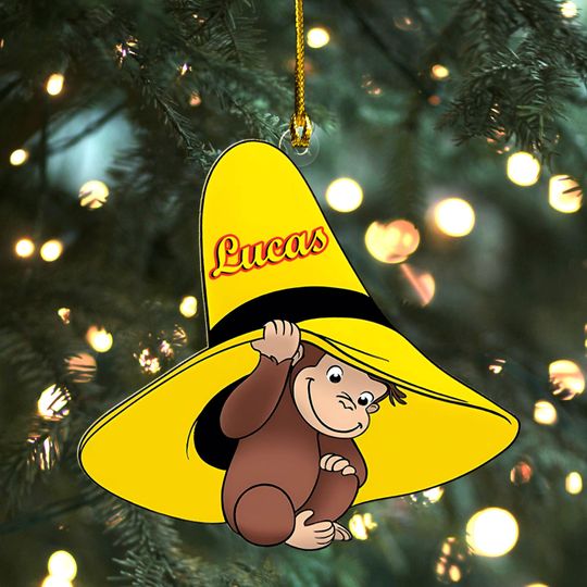 Personalized Curious George Christmas Acrylic Ornament, Curious George Christmas Ornament