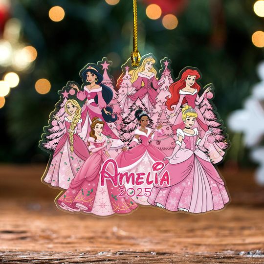 Discover Disney Princesses Pink Christmas Acrylic Ornament, Disney Princess Christmas Ornament