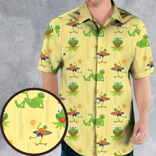 Surfin' Kermit Hawaiian Button Down Shirt