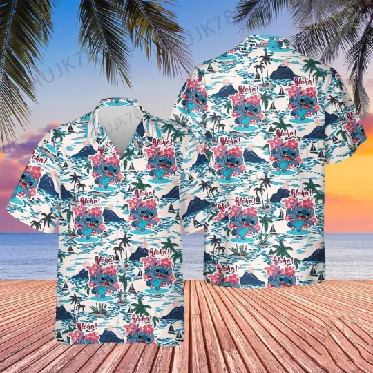 Discover Tropical Stitch Hawaiian Shirt , button down unisex adults hawaii shirt S-5XL