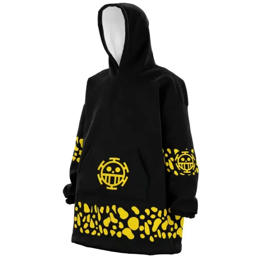 Black Trafalgar D. Water Law Blanket Hoodie, Punk Hazard One Piece Snug Oversized Hoodie