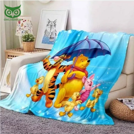 Discover Winnie The Pooh Characters Under Umbrella Fleece Blanket