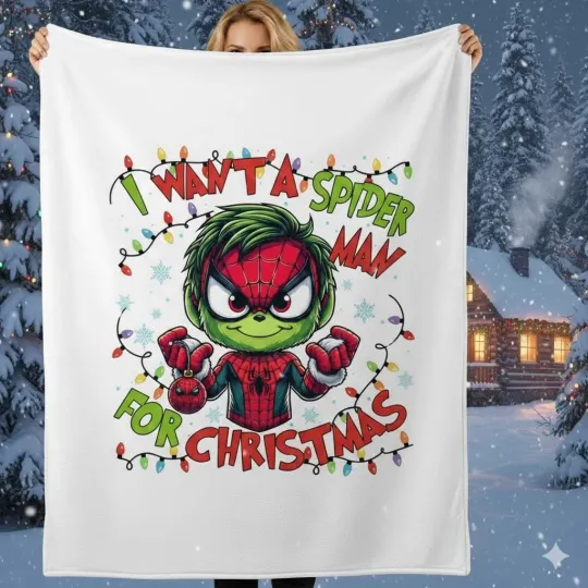 Marvel Xmas Fleece Blanket - Spiderman Holiday Throw