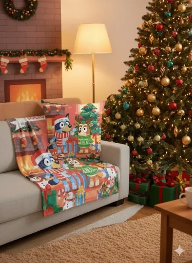Discover BlueyDad Fleece Blanket and Pillow Set for Kids Christmas Gift