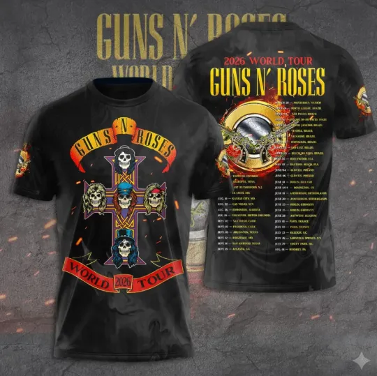 Guns And Roses World Tour 2026 Dates 3D Printed T-Shirt