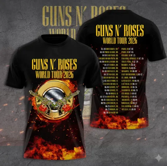 Guns And Roses World Tour 2026 3D Printed T-Shirt