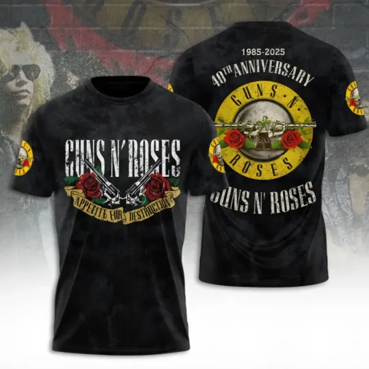 Guns And Roses 40Th Anniversary 1985-2025 3D T-Shirt