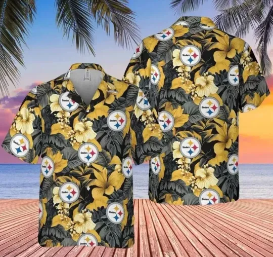 Pittsburghs Team Steelerss Tropical Hawaiian Button Down Shirt