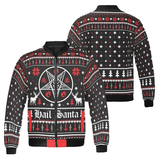 Hail Santa Bomber Jacket, Christmas Funny Santa Bomber Jacket Men Women