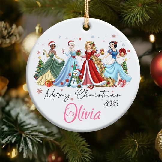 Discover Personalized Disney Princess Ceramic Round Ornament, Princess Ornament, Disney Ornaments