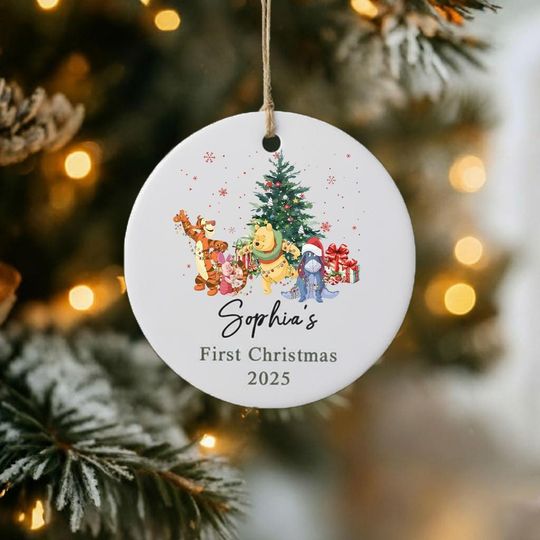 Personalized Winnie The Pooh Baby's First Christmas Ceramic Ornament