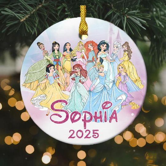 Personalized Ceramic Ornament Group Of The Princesses, Customized 2025 Christmas Tree Decor Gift For Kid