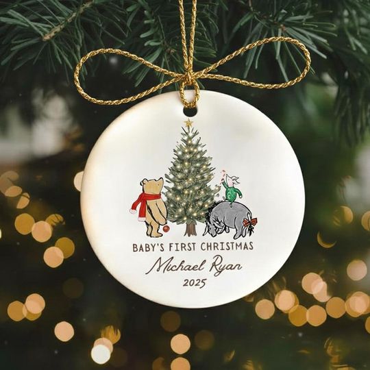 Discover Personalized Winnie the Pooh First Christmas Ornament, Baby Shower Gift