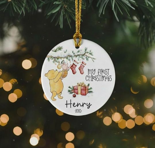 Discover Personalized Winnie the Pooh First Christmas Ornament, Baby Shower Gift
