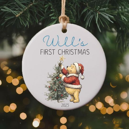 Discover Personalized Winnie the Pooh First Christmas Ornament, Baby Shower Gift