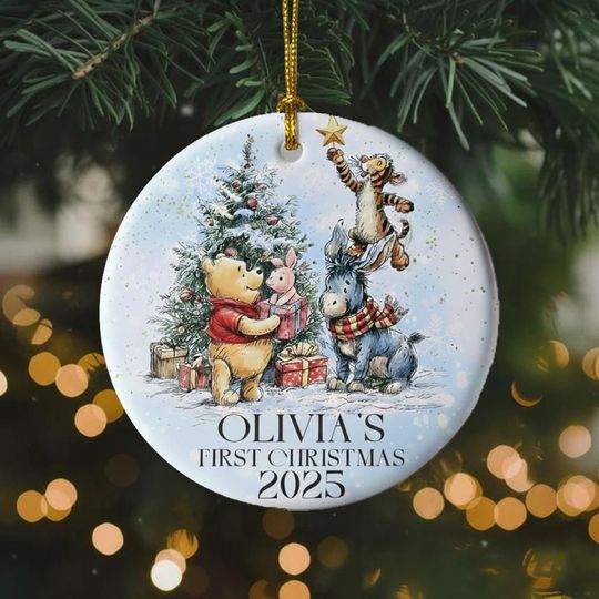 Discover Personalized Winnie the Pooh First Christmas Ceramic Ornament