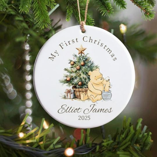 Discover Personalized Winnie the Pooh Ornament, Baby's First Christmas, Ceramic Keepsake