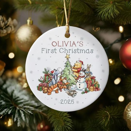 Personalized Pooh First Christmas Ornament, Custom Keepsake
