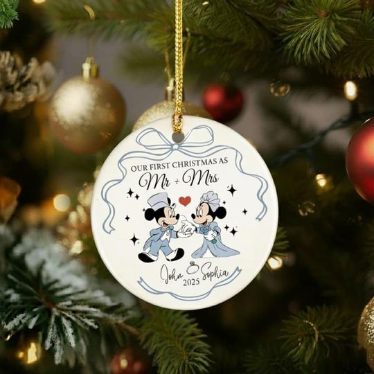 Discover Personalized Christmas Mickey And Minnie Ornament, Our First Married Christmas Tree Decor
