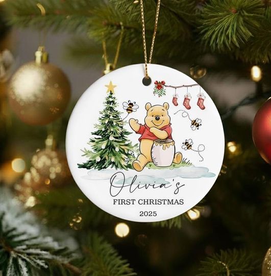 Discover Personalized Pooh First Christmas Ornament, Custom Ceramic Keepsake